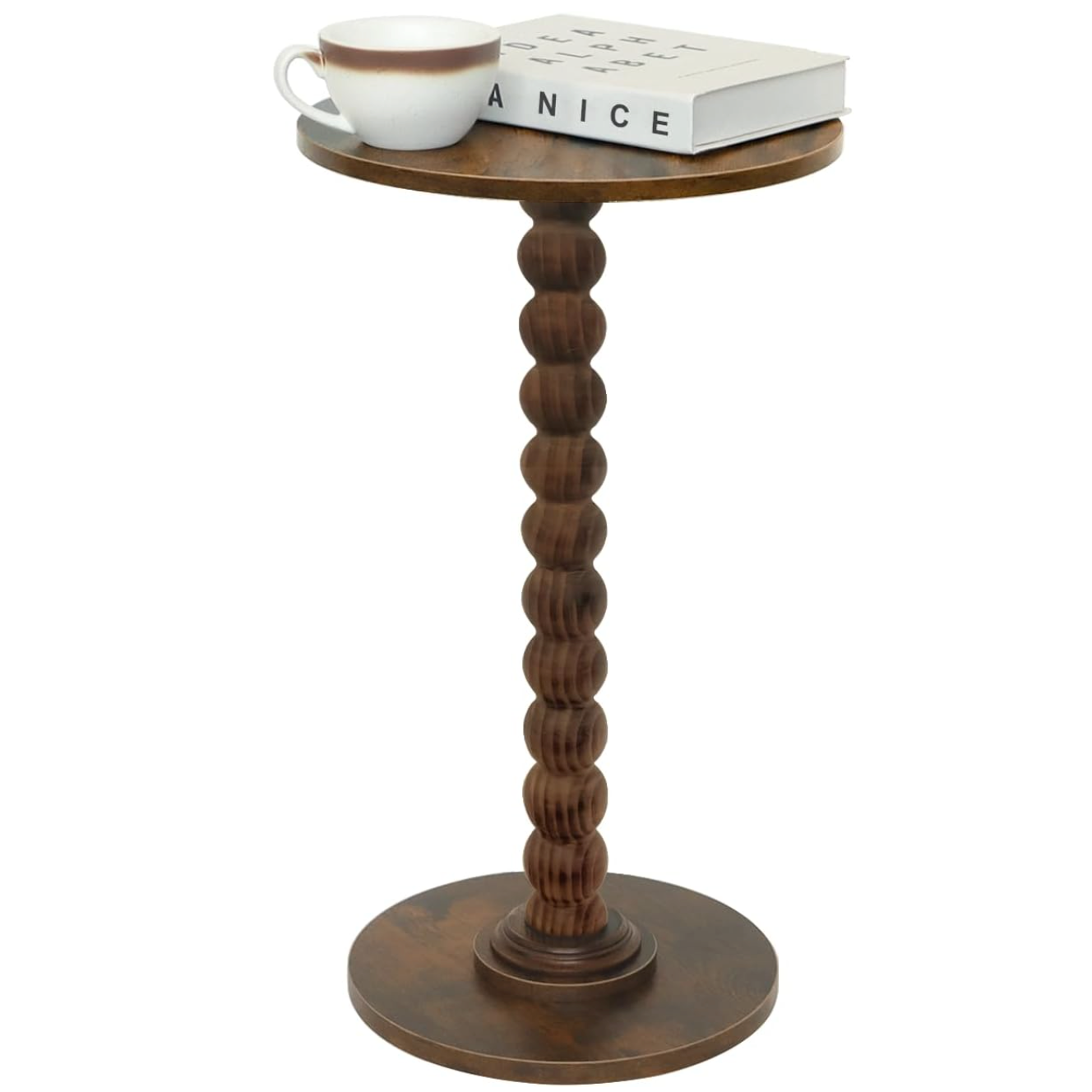 Round Side Table, Small Drink Table for Small Spaces, Modern Accent Nightstand with Solid Wood Leg for Living Room, Bedroom, Corners, and Office (Rustic Brown)