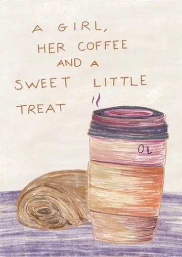 A girl, her coffee, and a sweet little treat
