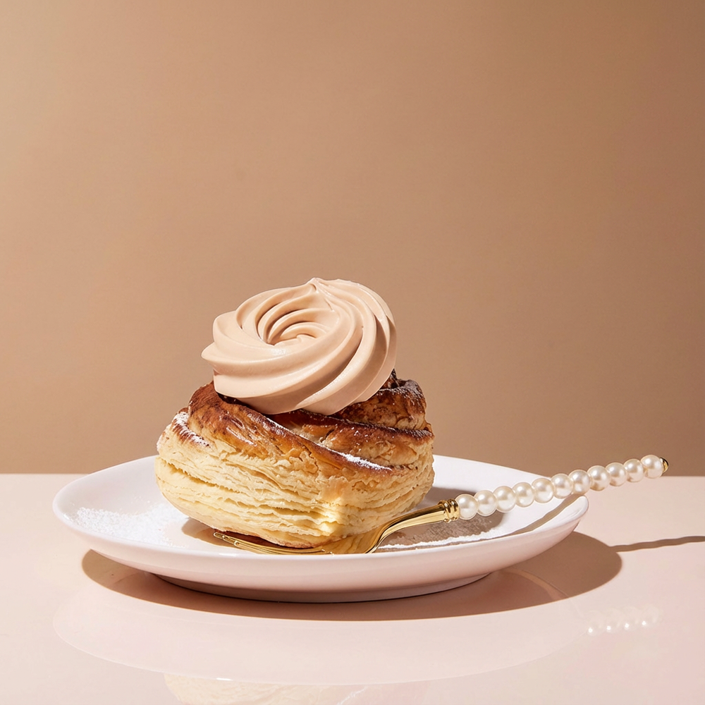 Bladerdeeg dessert geserveerd met een  dessertvorkje van Lepelclub
