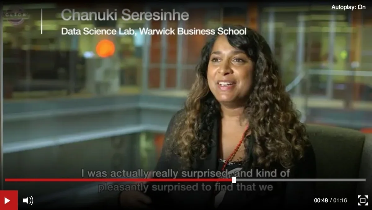 Chanuki Seresinhe speaking in the BBC Click interview setting.