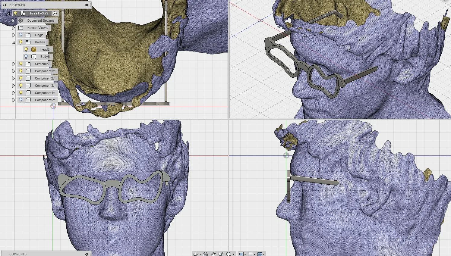 The final frame CAD being tested against scan data