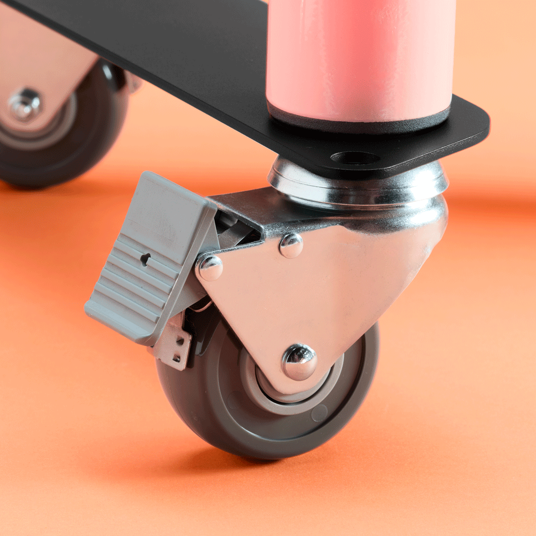 Single toe-press locks both wheel and swivel simultaneously