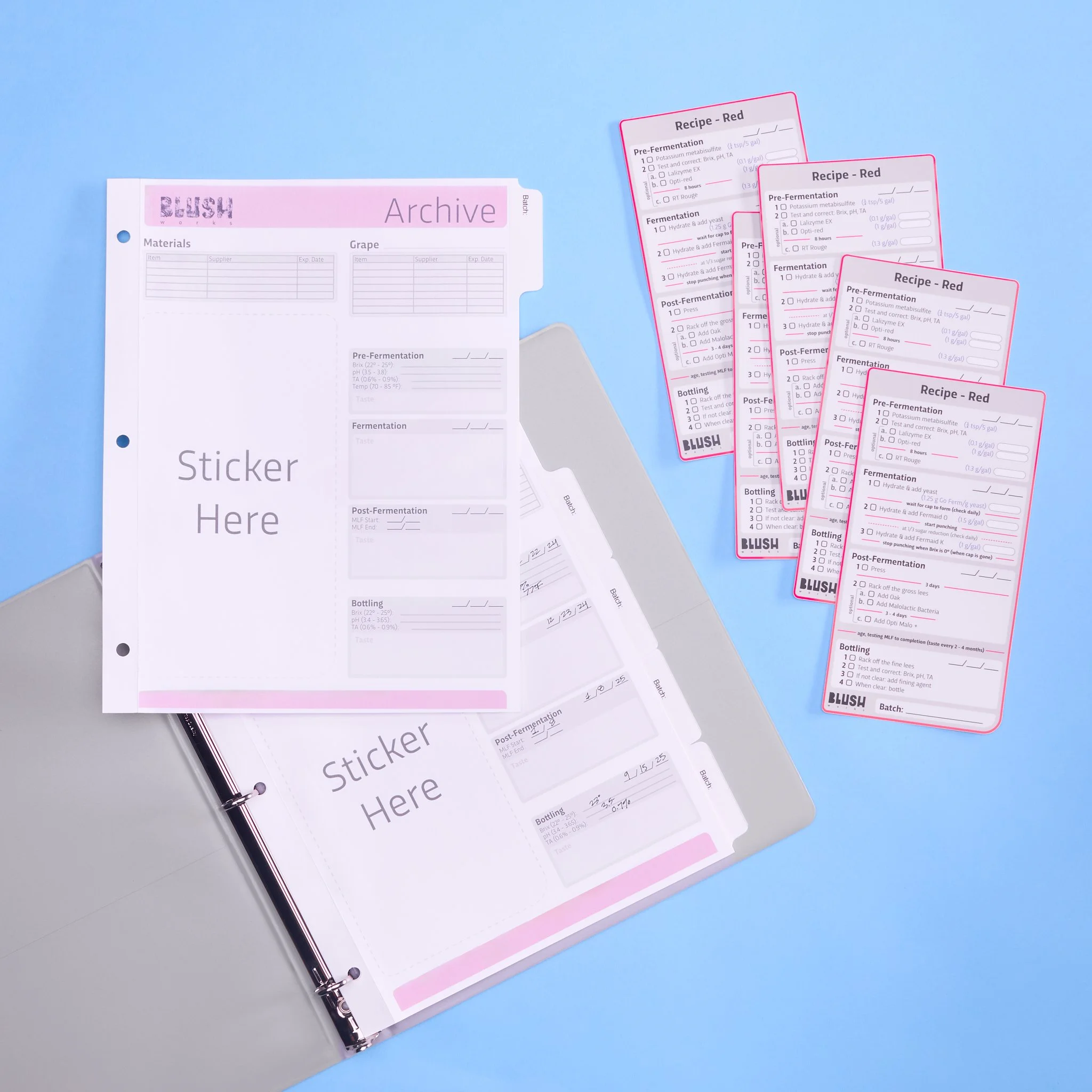 Complete system components - archive sheets and recipe cards