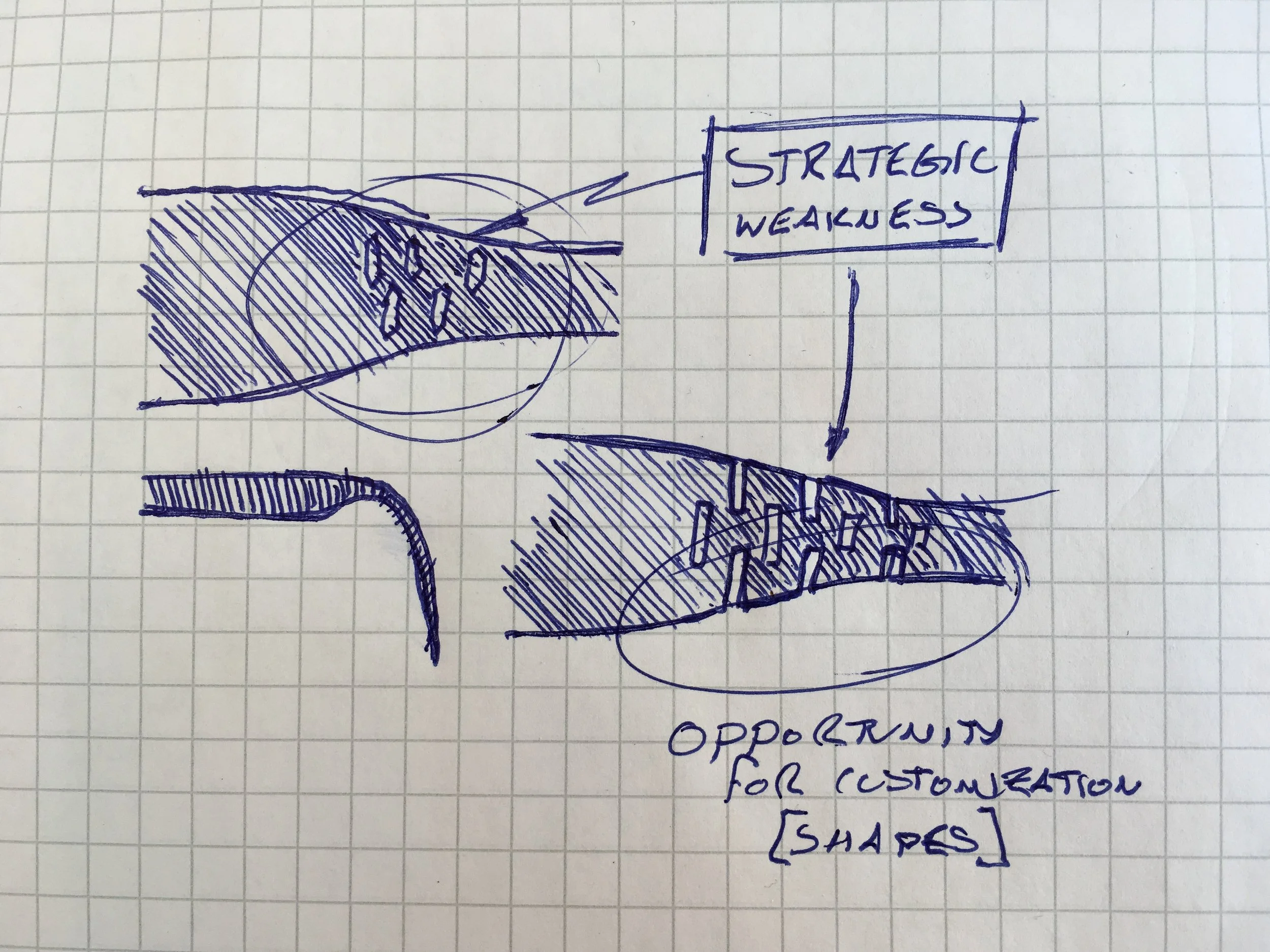 Early sketch exploration of a print-in-place flexible hinge