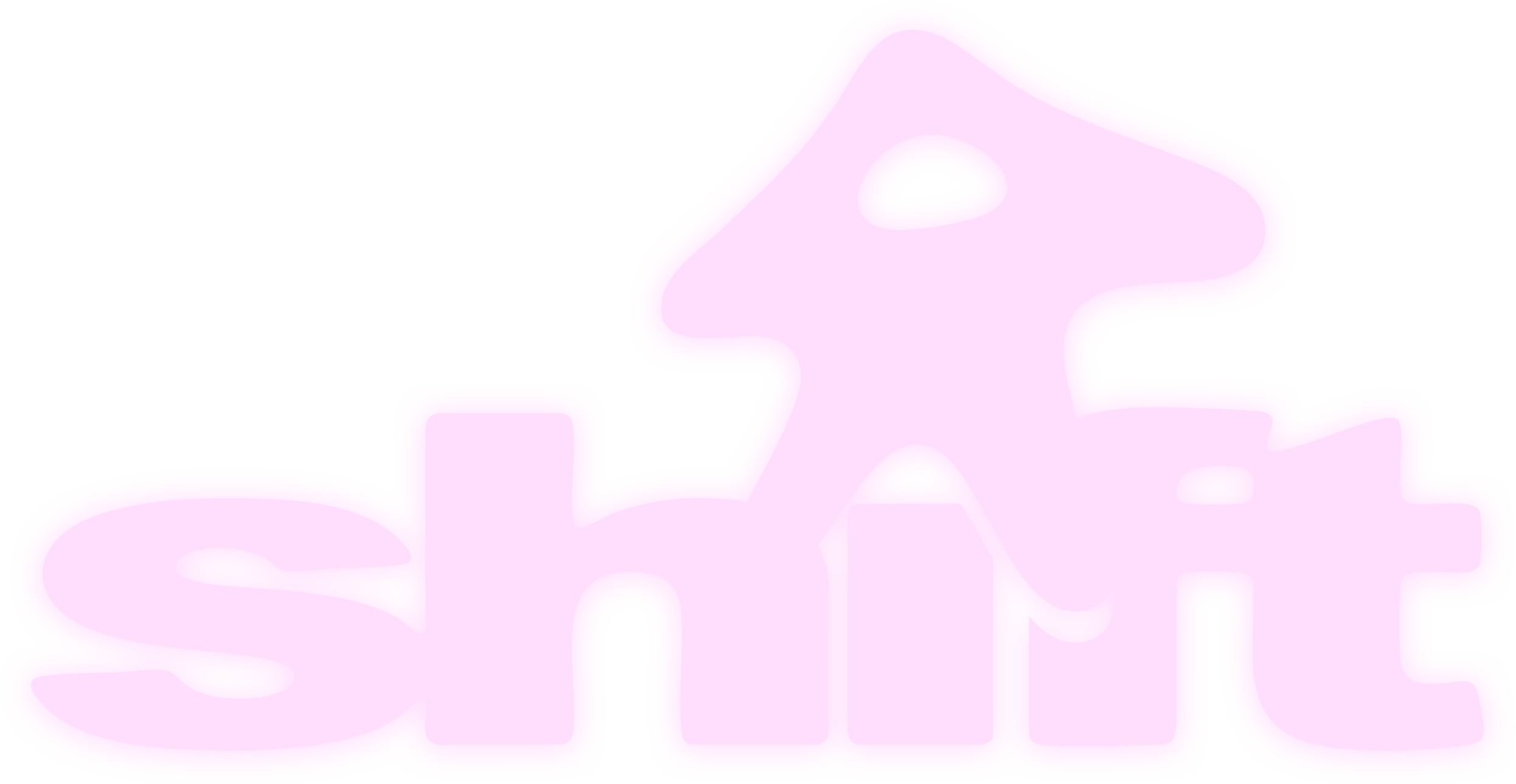 Silhouette of a person climbing a set of pink stairs against a black background.