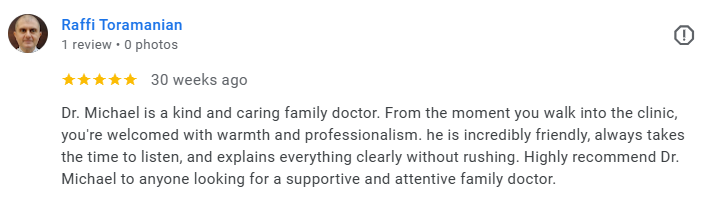 No image provided, only a review text is visible. Médecin généraliste Français à Dubaï / GP / French GP / French Doctor / French family medicine
