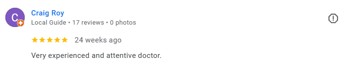 Screenshot of a Google review for Craig Roy, a local guide, praising him as a very experienced and attentive doctor. Médecin généraliste Français à Dubaï / GP / French GP / French Doctor / French family medicine