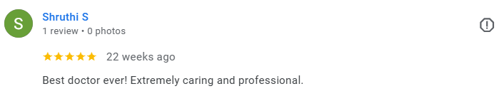 Screenshot of a 5-star review by Shruthi S from 22 weeks ago, praising the doctor as extremely caring and professional.Médecin généraliste Français à Dubaï / GP / French GP / French Doctor / French family medicine