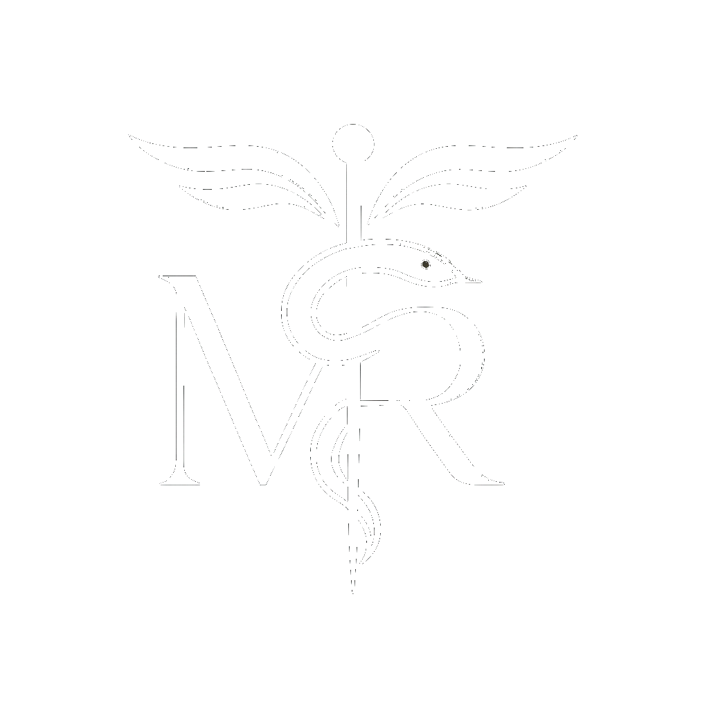 Medical symbol with a snake wrapped around a staff, topped with wings, and the letters M, S, and R. Médecin généraliste Français à Dubaï / GP / French GP / French Doctor / French family medicine