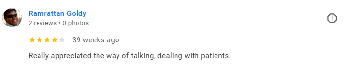 Screenshot of a Google review written by Ramrattan Goldy, praising a healthcare professional for good communication and patient care, posted 39 weeks ago. Médecin généraliste Français à Dubaï / GP / French GP / French Doctor / French family medicine