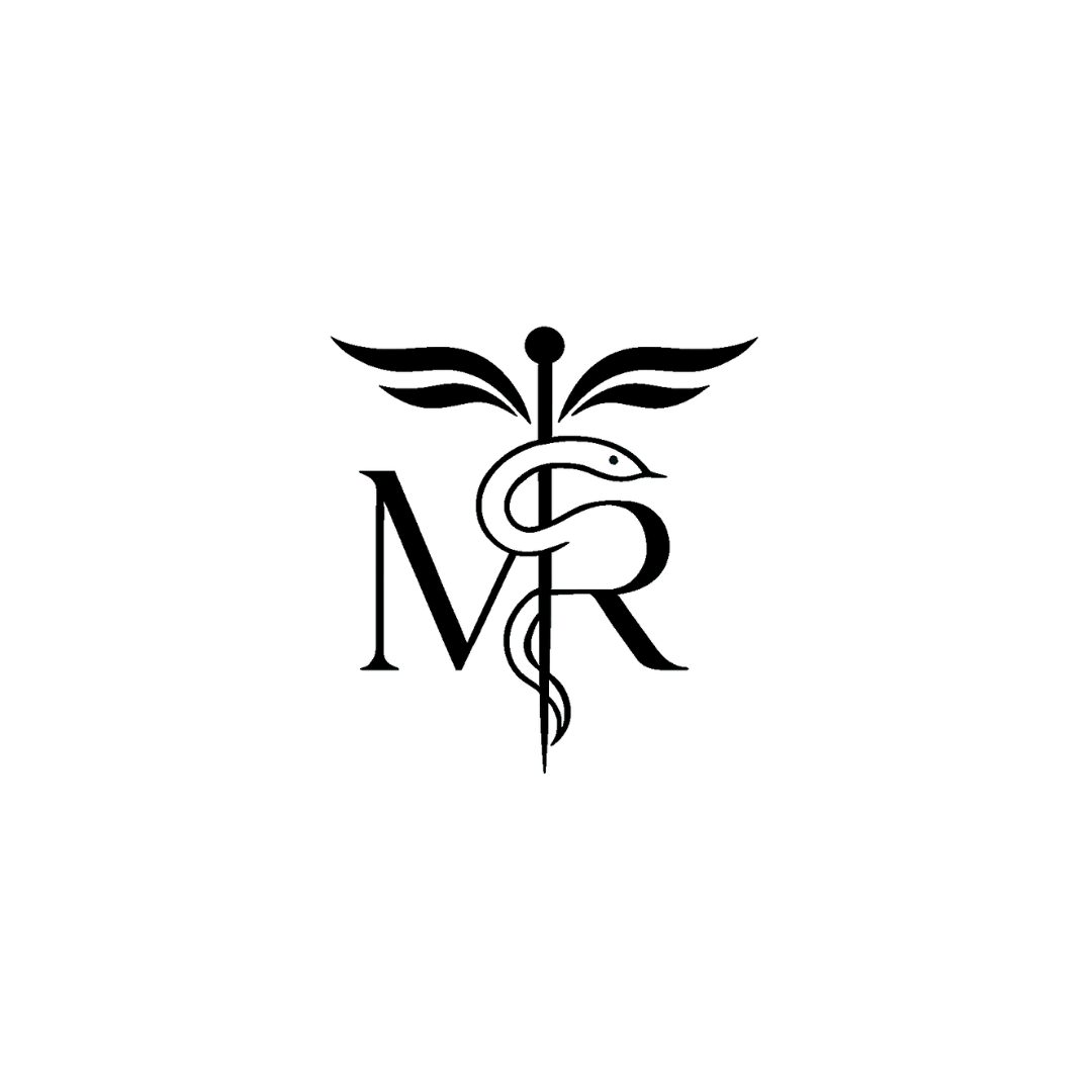 A logo with a caduceus symbol, a question mark, and the letters 'M' and 'R' intertwined. Médecin généraliste Français à Dubaï / GP / French GP / French Doctor / French family medicine