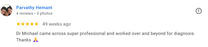 Screenshot of a Google review for Dr. Michael, praising his professionalism and expertise. Médecin généraliste Français à Dubaï / GP / French GP / French Doctor / French family medicine