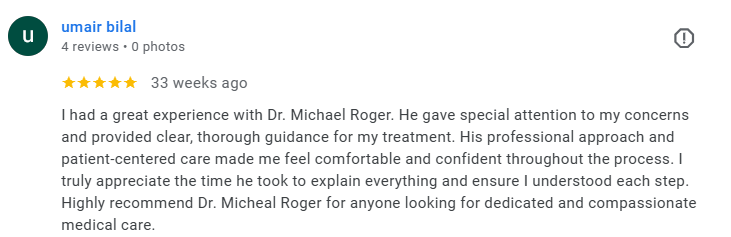 Screenshot of a positive online review for Dr. Michael Roger Médecin généraliste Français à Dubaï / GP / French GP / French Doctor / French family medicine