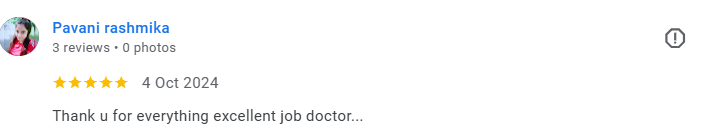 Screenshot of a review by Payani Rashmika praising a doctor for excellent work, dated October 4, 2024. Médecin généraliste Français à Dubaï / GP / French GP / French Doctor / French family medicine