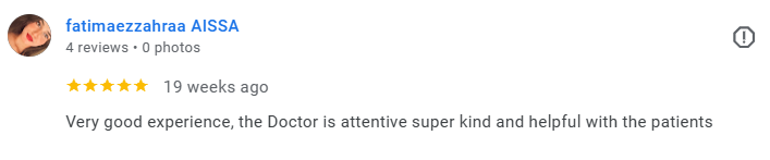 Screenshot of a Google review from a patient praising a doctor for good care and helpfulness. Médecin généraliste Français à Dubaï / GP / French GP / French Doctor / French family medicine