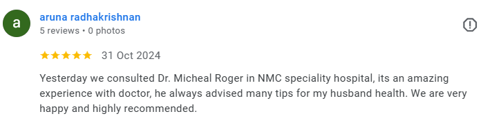 Review praises Dr. Micheal Roger at NMC hospital for excellent care and helpful tips. Médecin généraliste Français à Dubaï / GP / French GP / French Doctor / French family medicine
