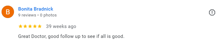 Screenshot of a Google review for Bonita Bradnick, showing 5 stars and a comment praising the doctor. Médecin généraliste Français à Dubaï / GP / French GP / French Doctor / French family medicine
