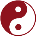 Ein Yin-Yang-Symbol in Schwarz und Rot.