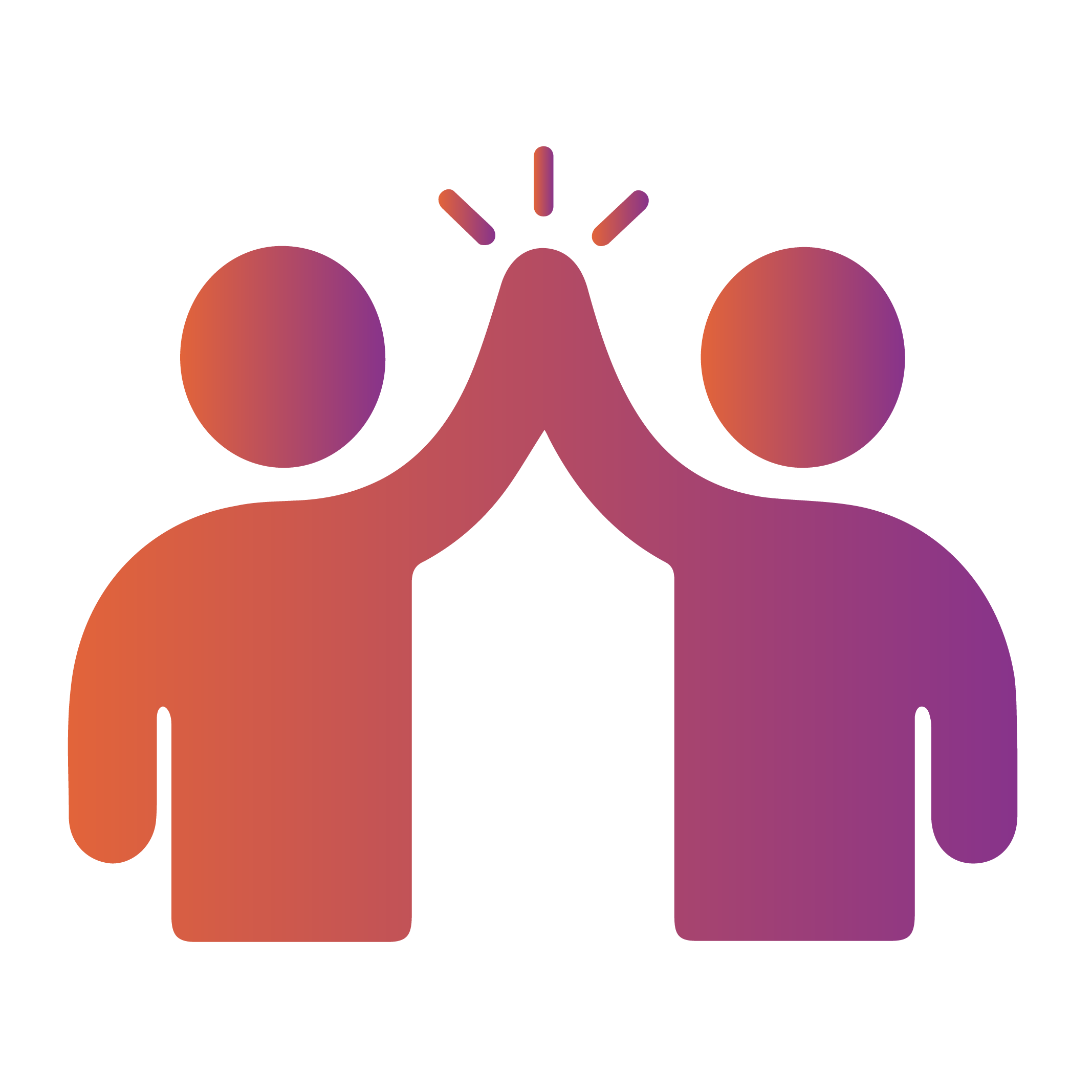 A colorful, pixelated illustration of 2 people high fiving