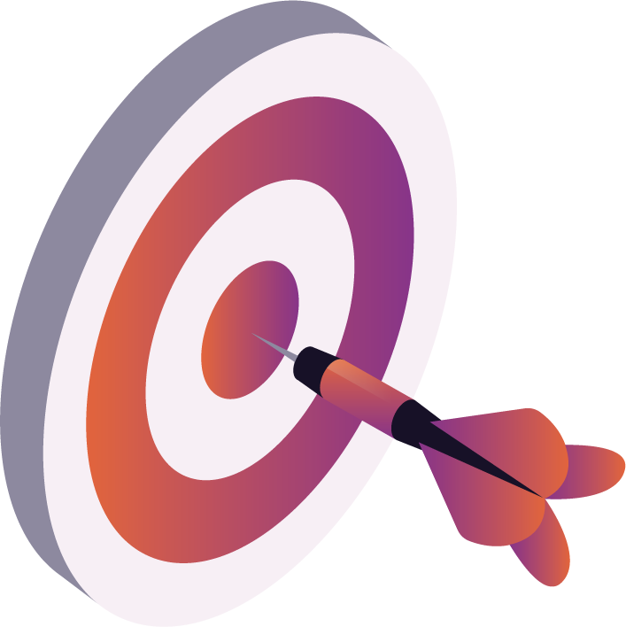 An arrow hitting the bullseye of a colorful target.