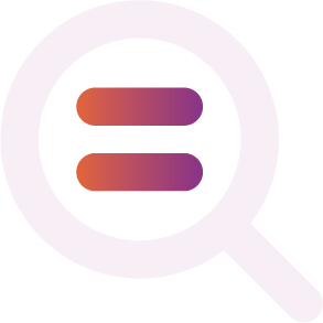 Magnifying glass with the equality symbol in the center.