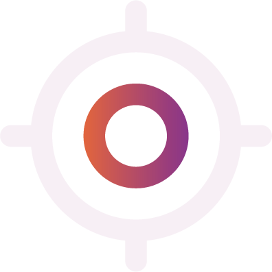 A stylized target or crosshair icon with a gradient circle in the center, on a black background.