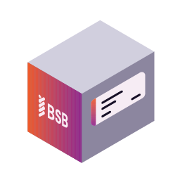 Box with BSB logo and a label on the front