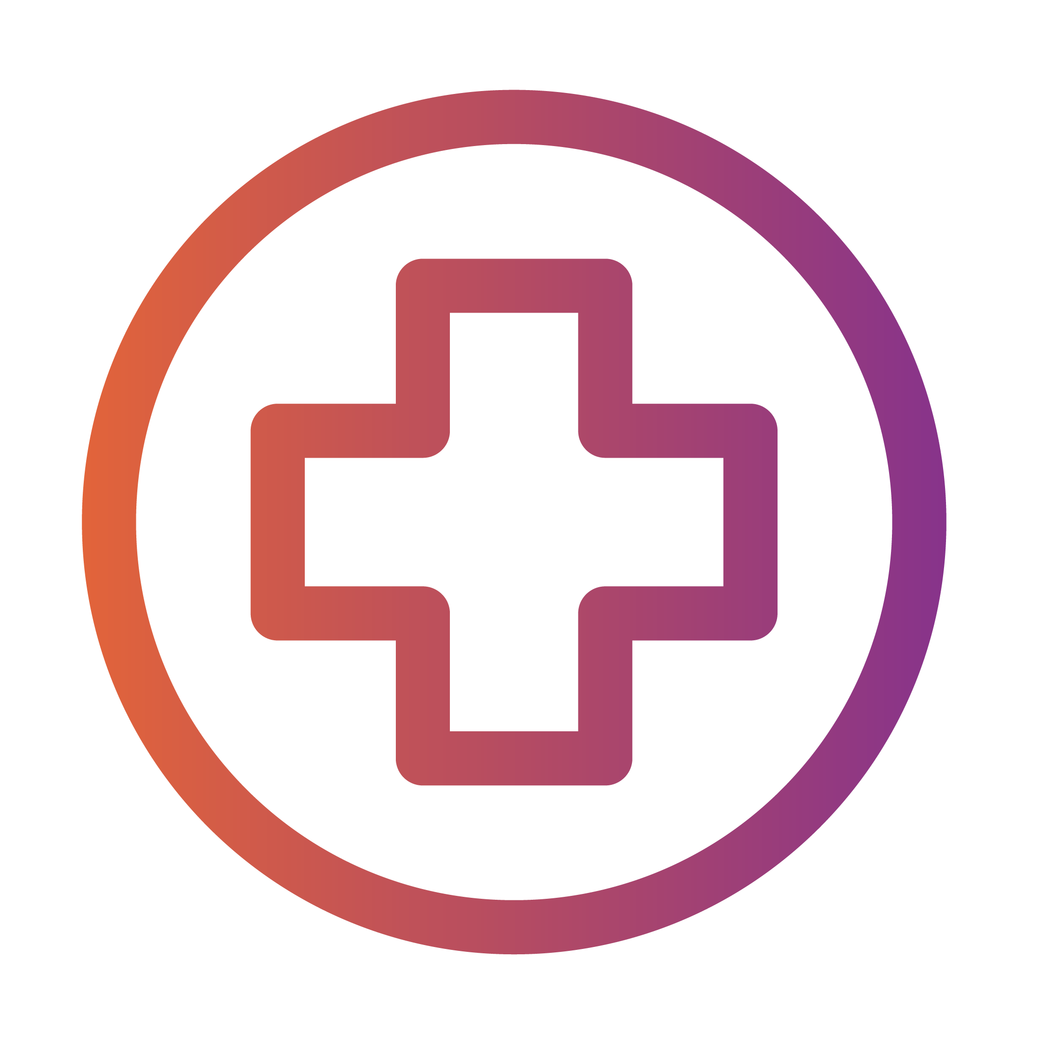 Colorful abstract graphic with a gradient of orange, pink, and purple hues, circular shape with pixelated edges.