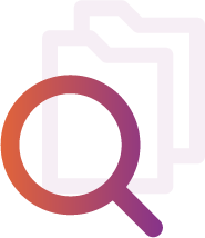 A stylized folder icon with a magnifying glass overlay.