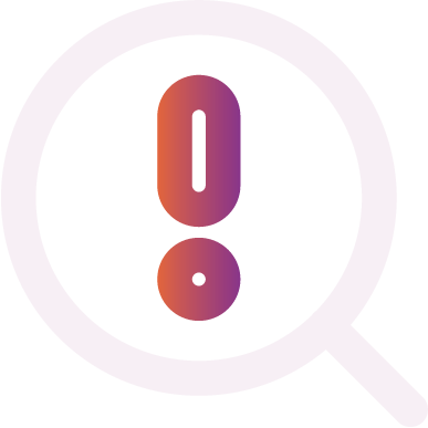 Magnifying glass over a circle with an exclamation mark inside