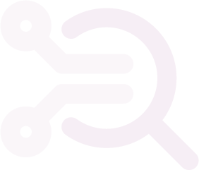 Icon of a network or connection with two nodes and a magnifying glass
