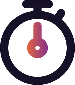 Simple stopwatch icon with a black background and gradient purple to orange clock face.