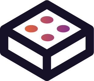 A dark-colored square object with rounded edges, featuring five circular dots on top