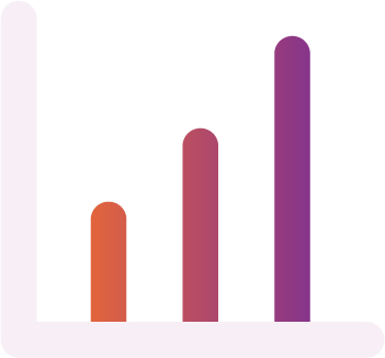 A bar chart with four vertical bars in orange, pink, purple, and violet, with increasing height from left to right.