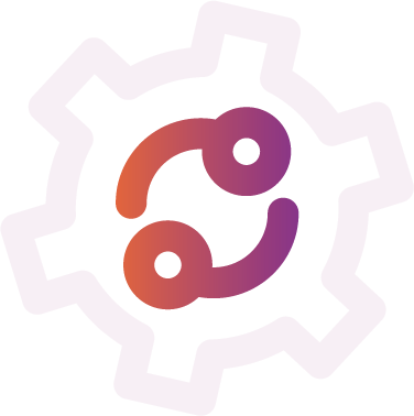 Icon of a gear with a connected chain inside.