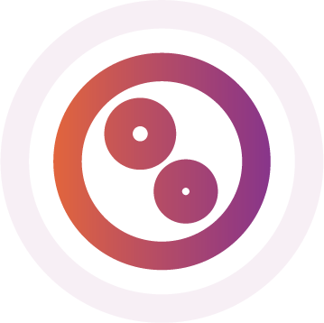 Cells in a dish icon gradient from orange to purple on a white background.