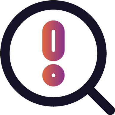 Magnifying glass icon with a zero and an exclamation mark inside.