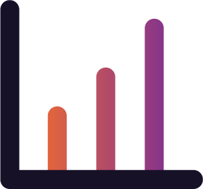 Gradient bar graph with three vertical bars in orange, pink, and purple
