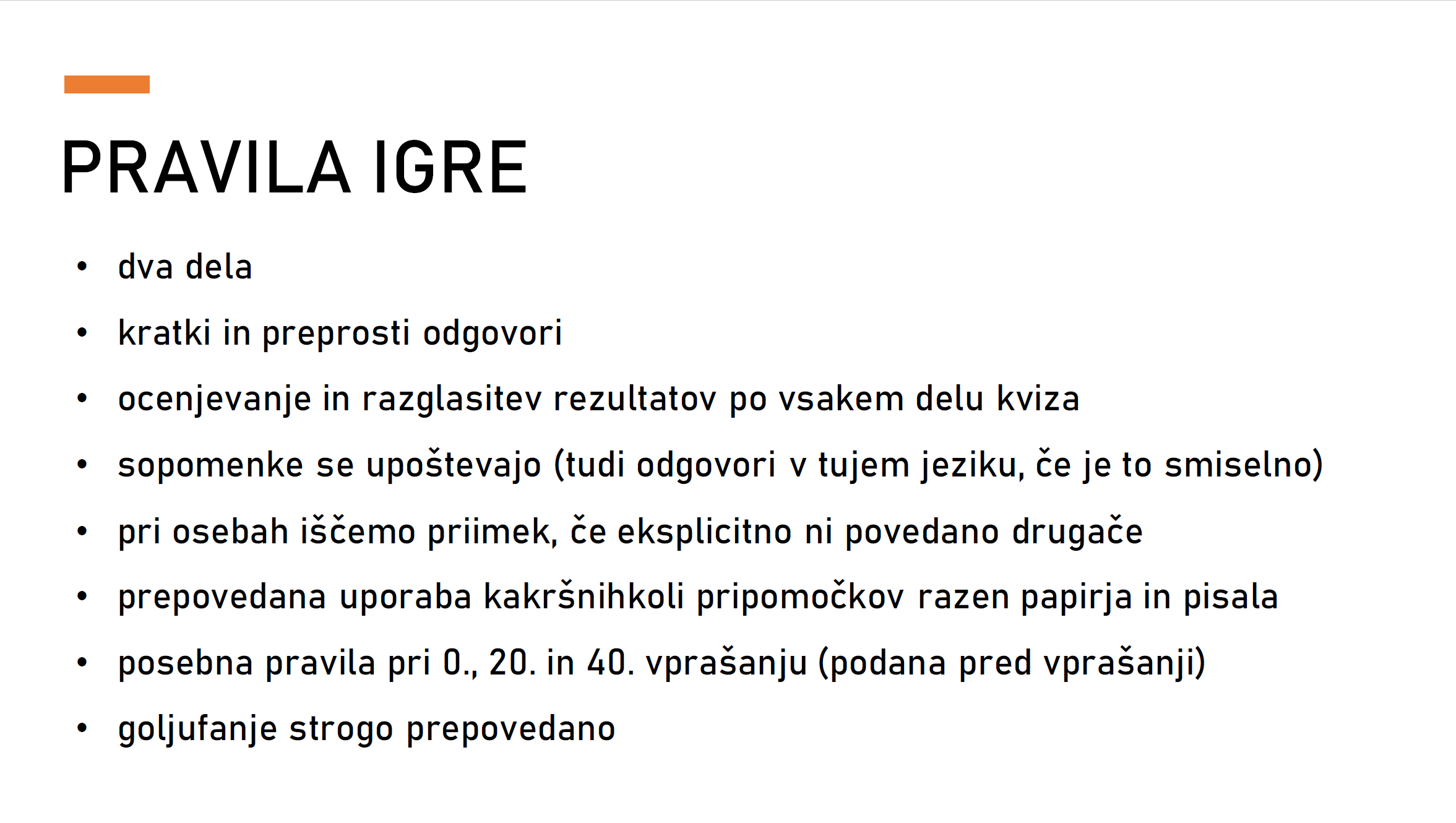 A presentation slide with instructions in Slovenian about preparing the ideal test. The slide includes bullet points about test content, question types, evaluation, note-taking, specific rules, and safety precautions.