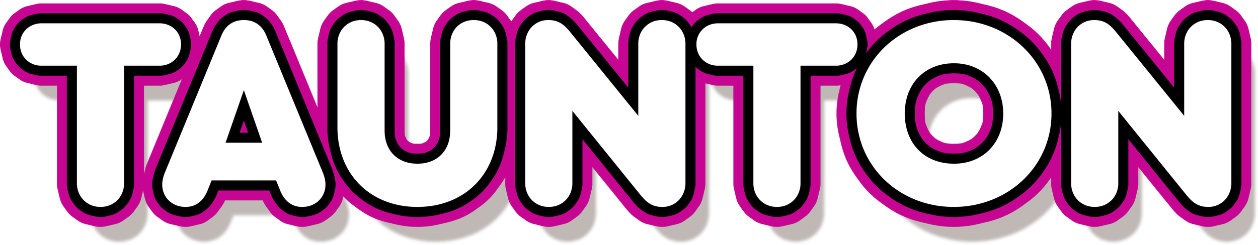 Graphic text reading 'TAUNTION' with bold white letters outlined in black and purple.
