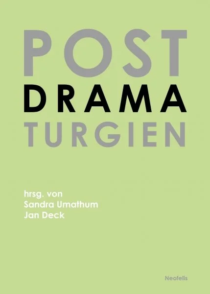 Book cover titled 'Post Drama Turgien', edited by Sandra Umahmom and Jan Deck, with a green background.