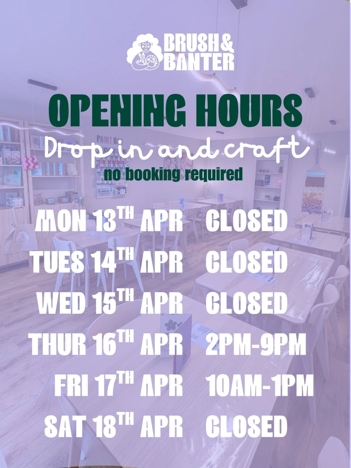Our drop in times for this week for Brush and Banter and @booknookandbanter
Thursday night late night craft club 5pm-9pm!
Closed early Friday and all day Saturday for private events 🫶🏼