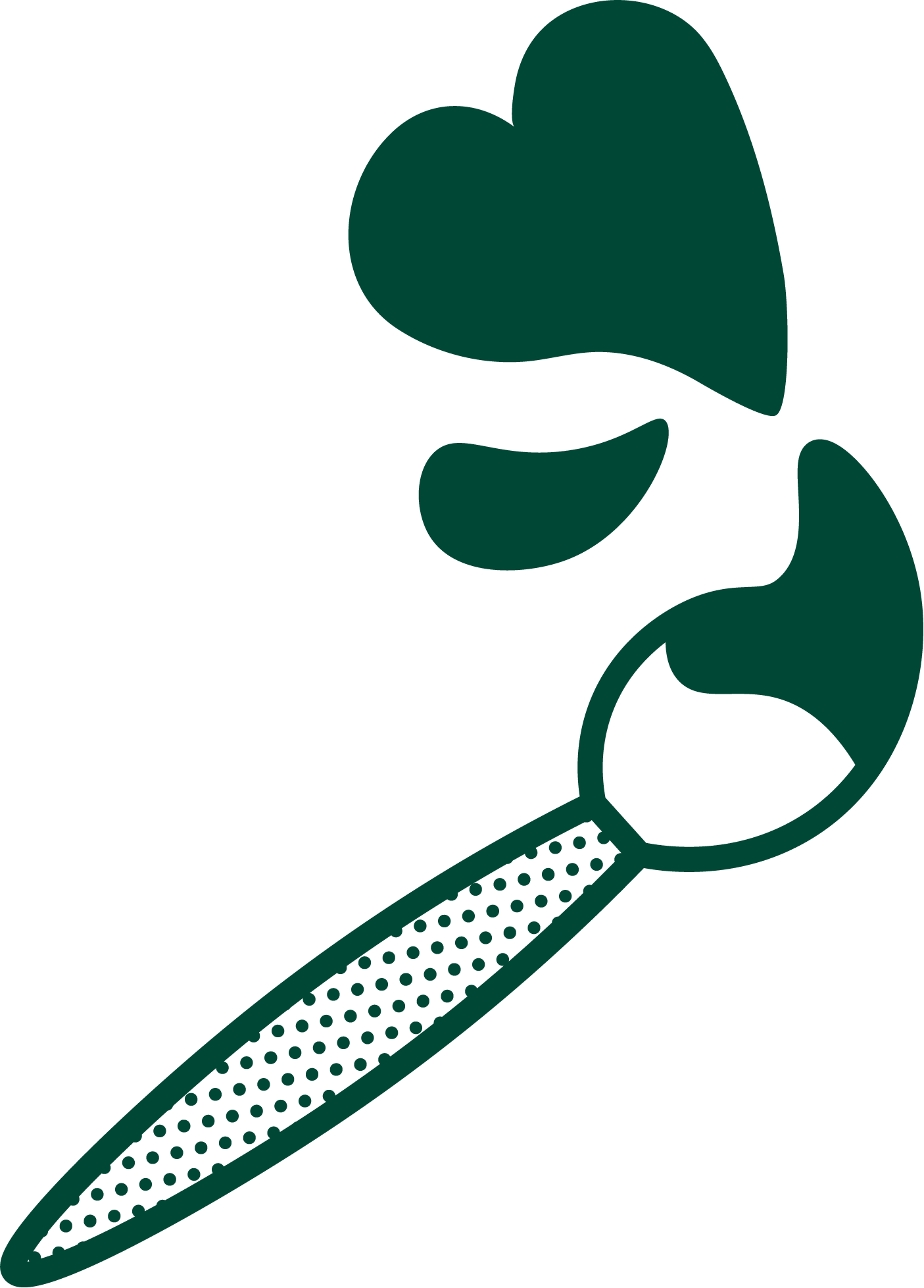 A line drawing of a hand holding a sprig of three eucalyptus leaves and a partially peeled eucalyptus pod.