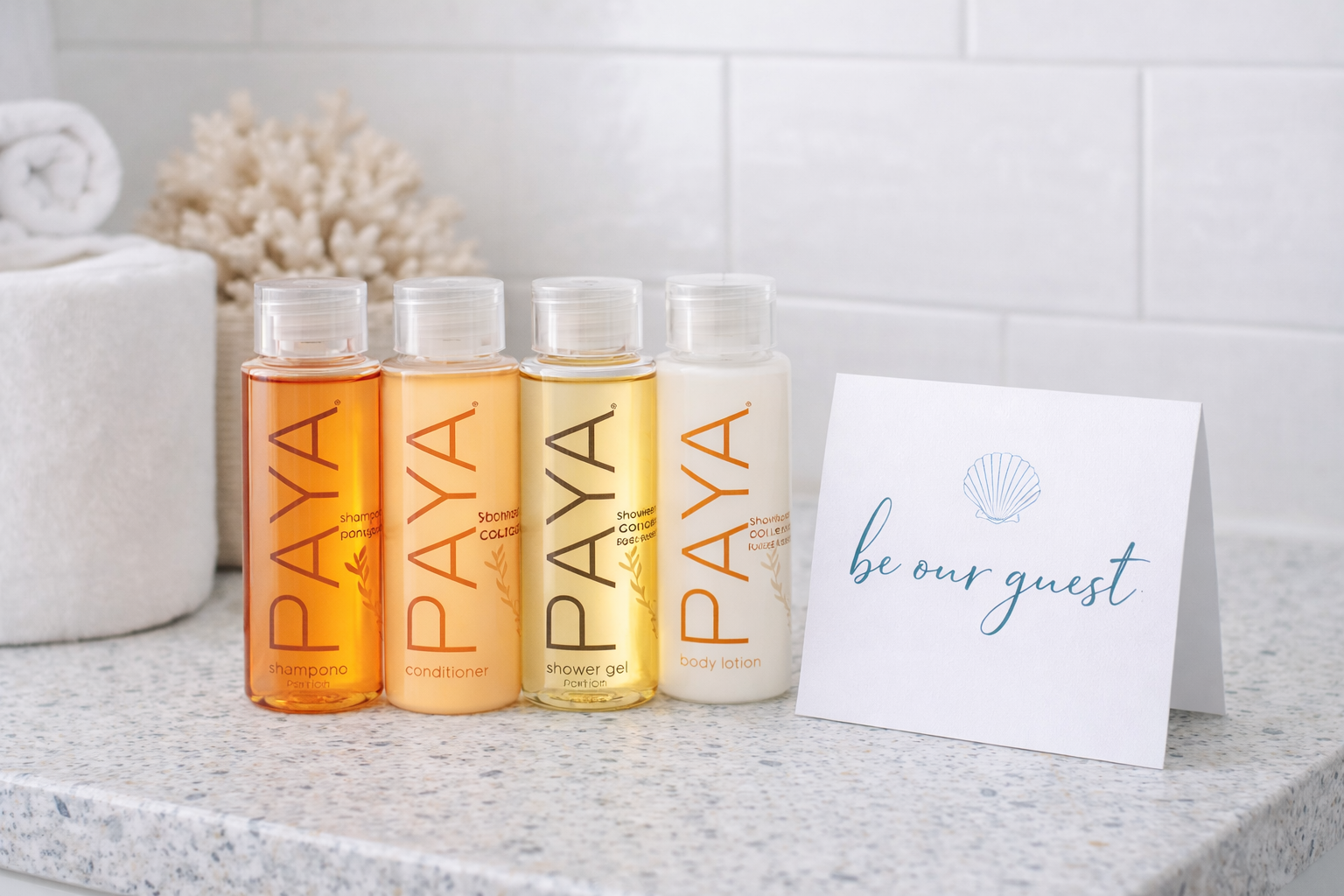 Airbnb bathroom restocking with toiletries including shampoo, conditioner, body wash, and lotion for turnovers in Charleston SC