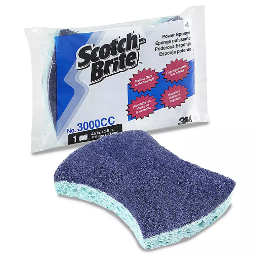 New, high-performance Scotch-Brite power sponge used by Elite Southern Turnovers to maintain streak-free, deep-cleaned surfaces in Charleston short-term rentals.