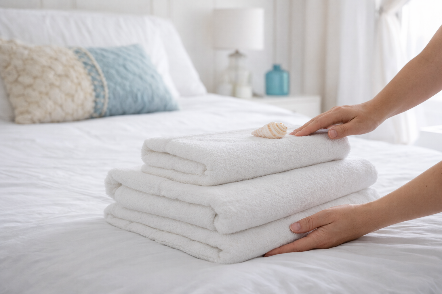 Towel setup and linen presentation for Airbnb turnovers in Charleston SC ensuring a 5-star guest experience