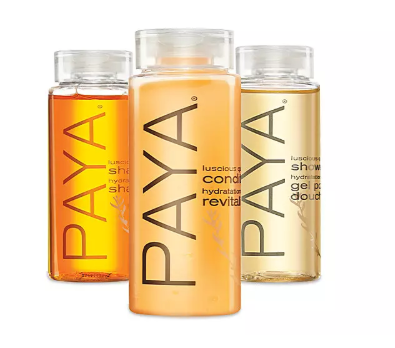 Premium PAYA eco-friendly guest toiletries and skincare amenities, neatly arranged by Elite Southern Turnovers to enhance the luxury guest experience.