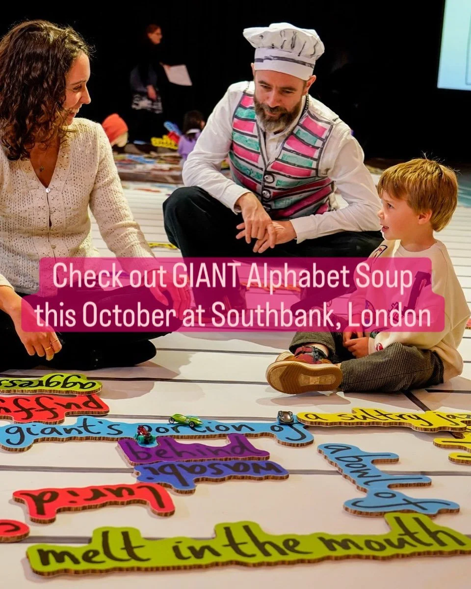❤️Working with living legends @annabruder and @arjimanuelpillai of A Line Arts

🃏Last year we developed a giant version of Alphabet Soup for Southbank Centre and they&rsquo;ve invited us back. 

🗓Find us on October 25/26/29/30th. (Tho I&rsquo;m mis