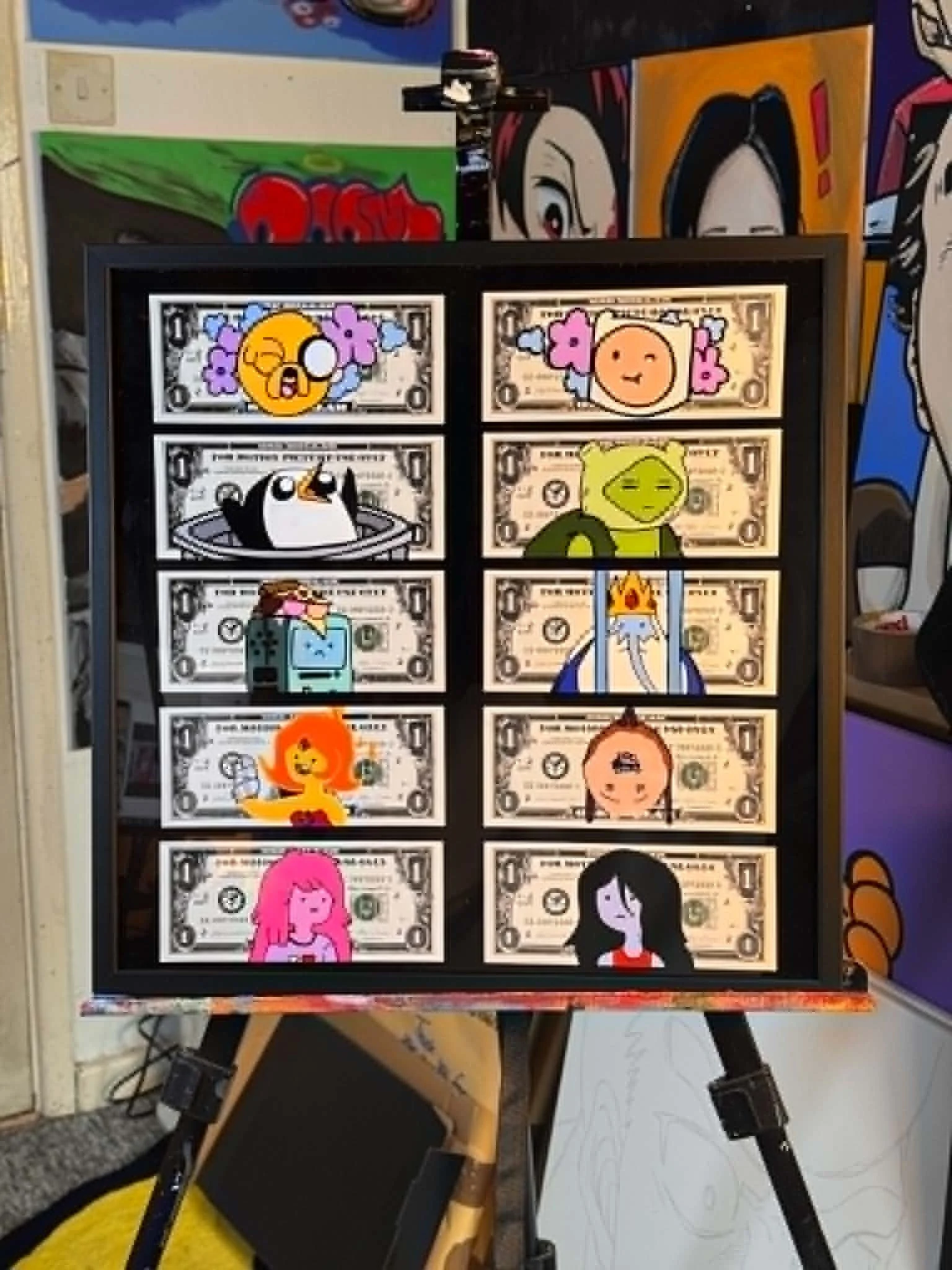 Adventure Time  Dollar Bills - Classic Semi-Glossy Paper Wooden Framed Poster