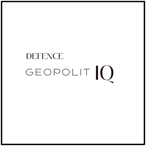 Text on white background reads 'DEFENCE GEOPOLIT IQ' in varying font sizes and styles.